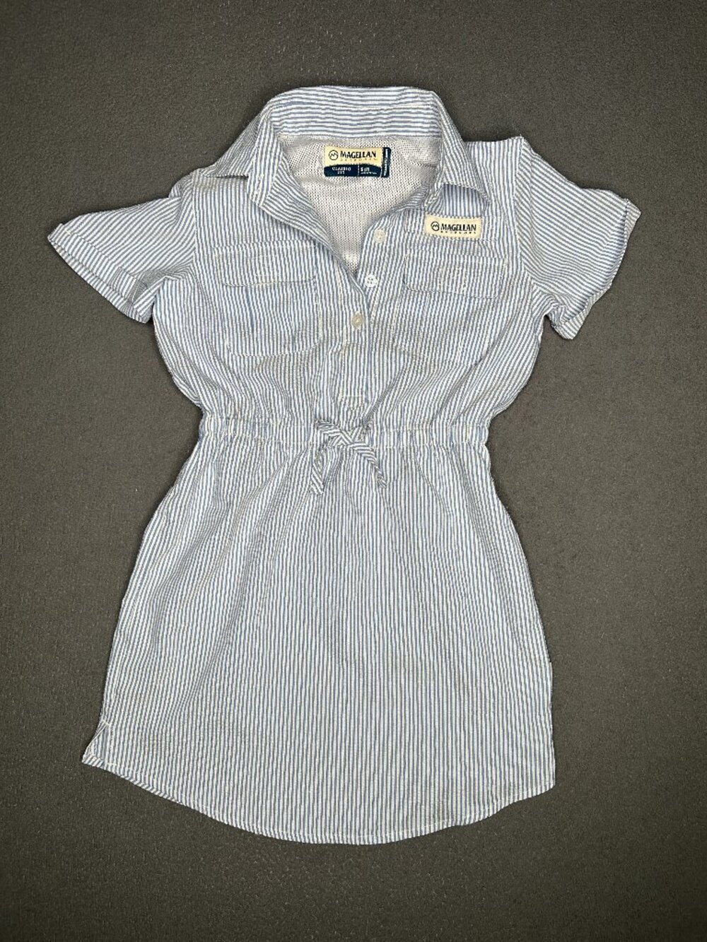 Magellan Outdoors Dress Girls Small 7 Blue Striped Vented Southern Summer